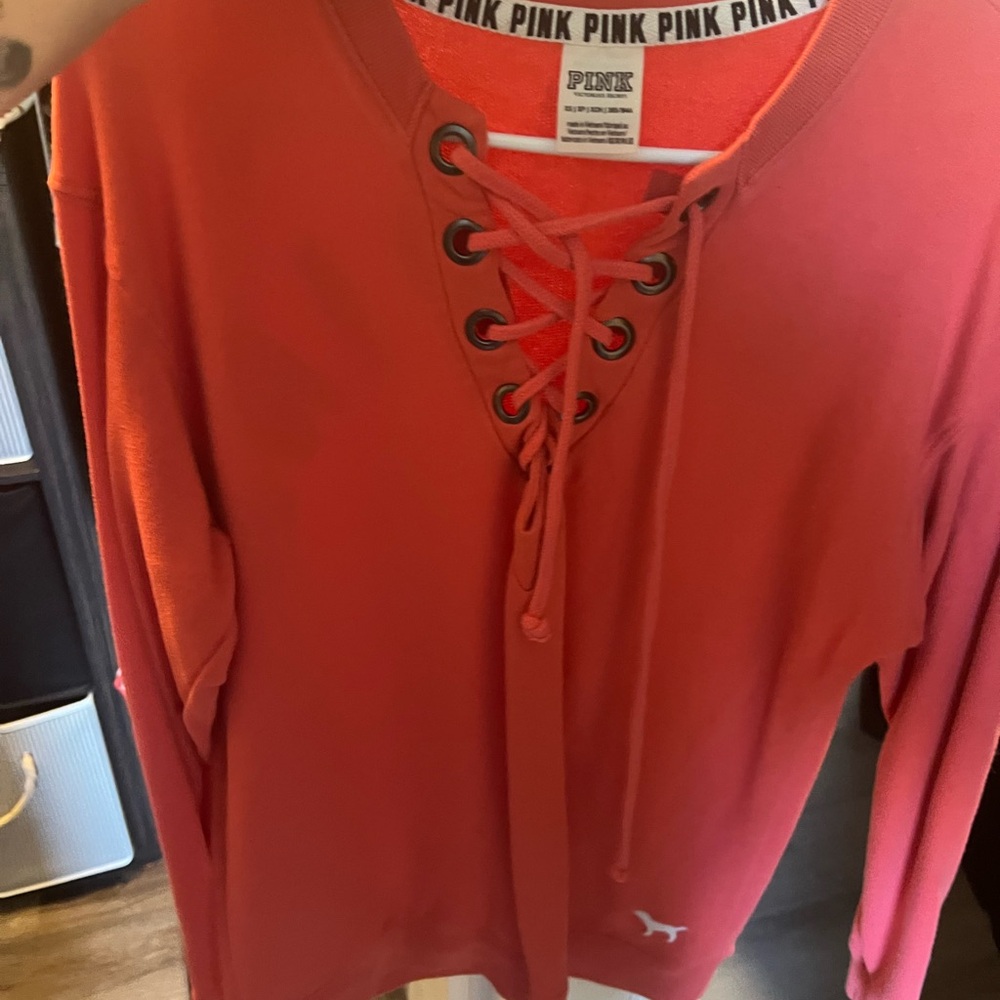 PINK Victoria's Secret Lace-Up Red Sweatshirt